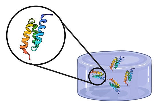 Affibodies in rainbow linked with hydrogel in purple