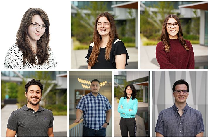 Collage of seven students with three on top row, four on bottom row