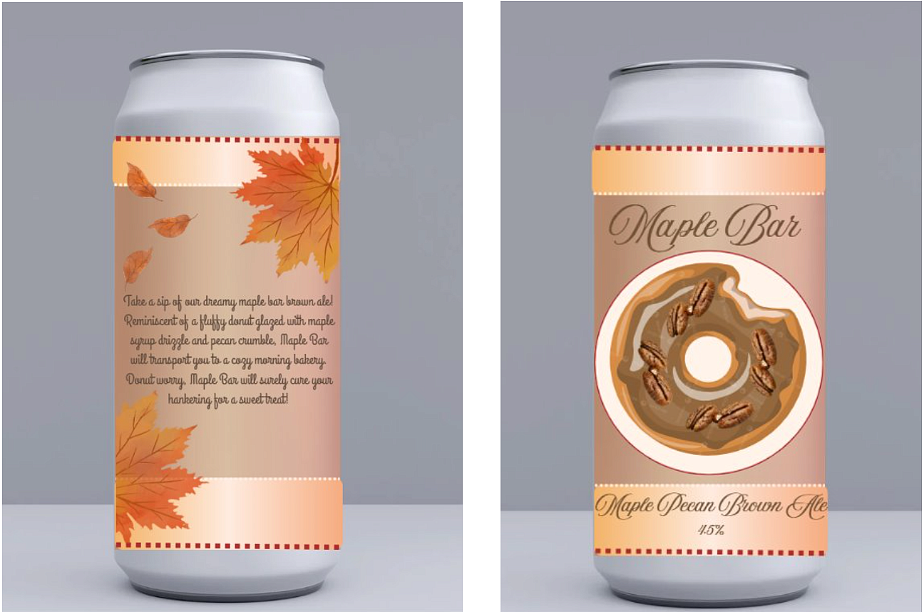 Images of front and back of beer label with donut 