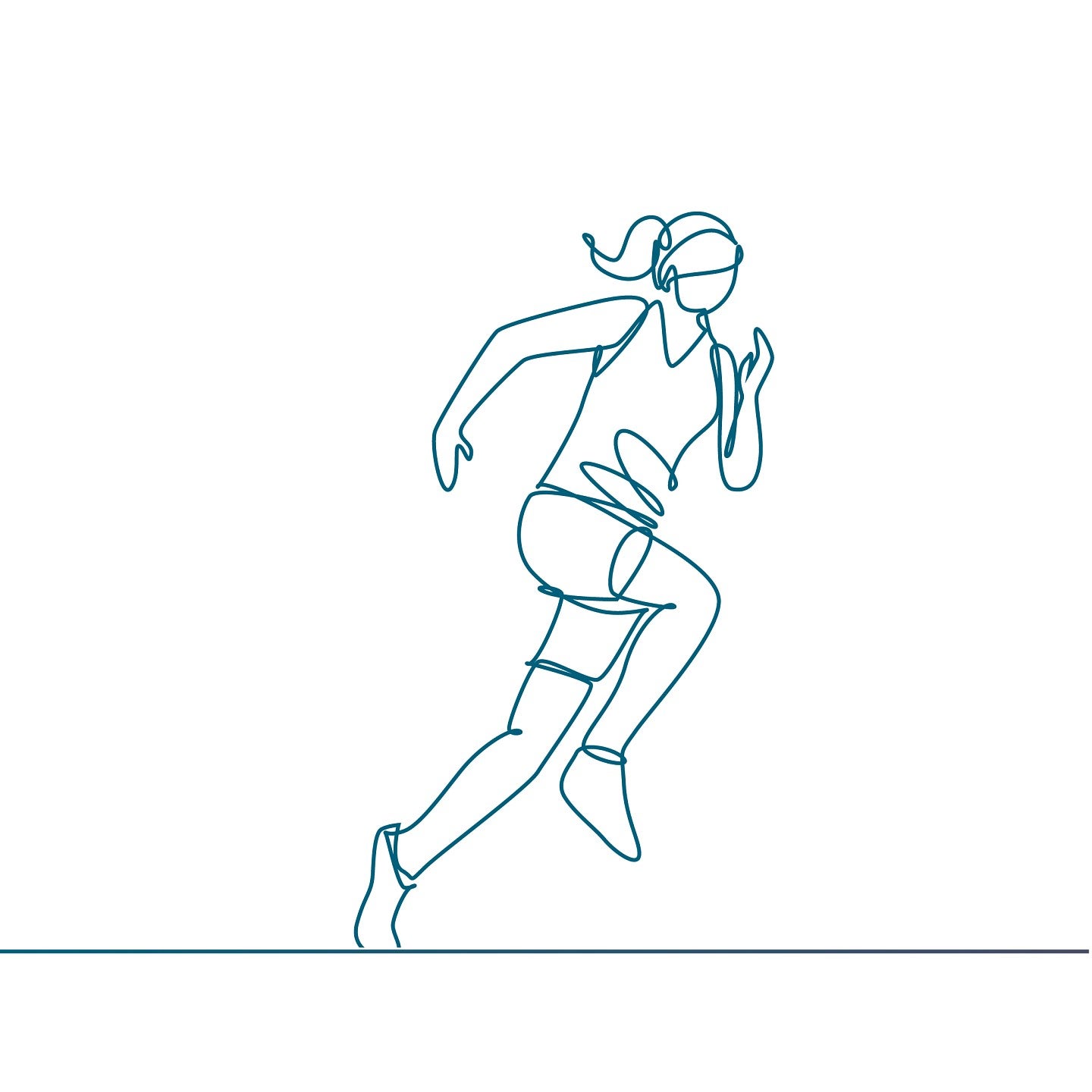 Line Outline of a woman running, in blue