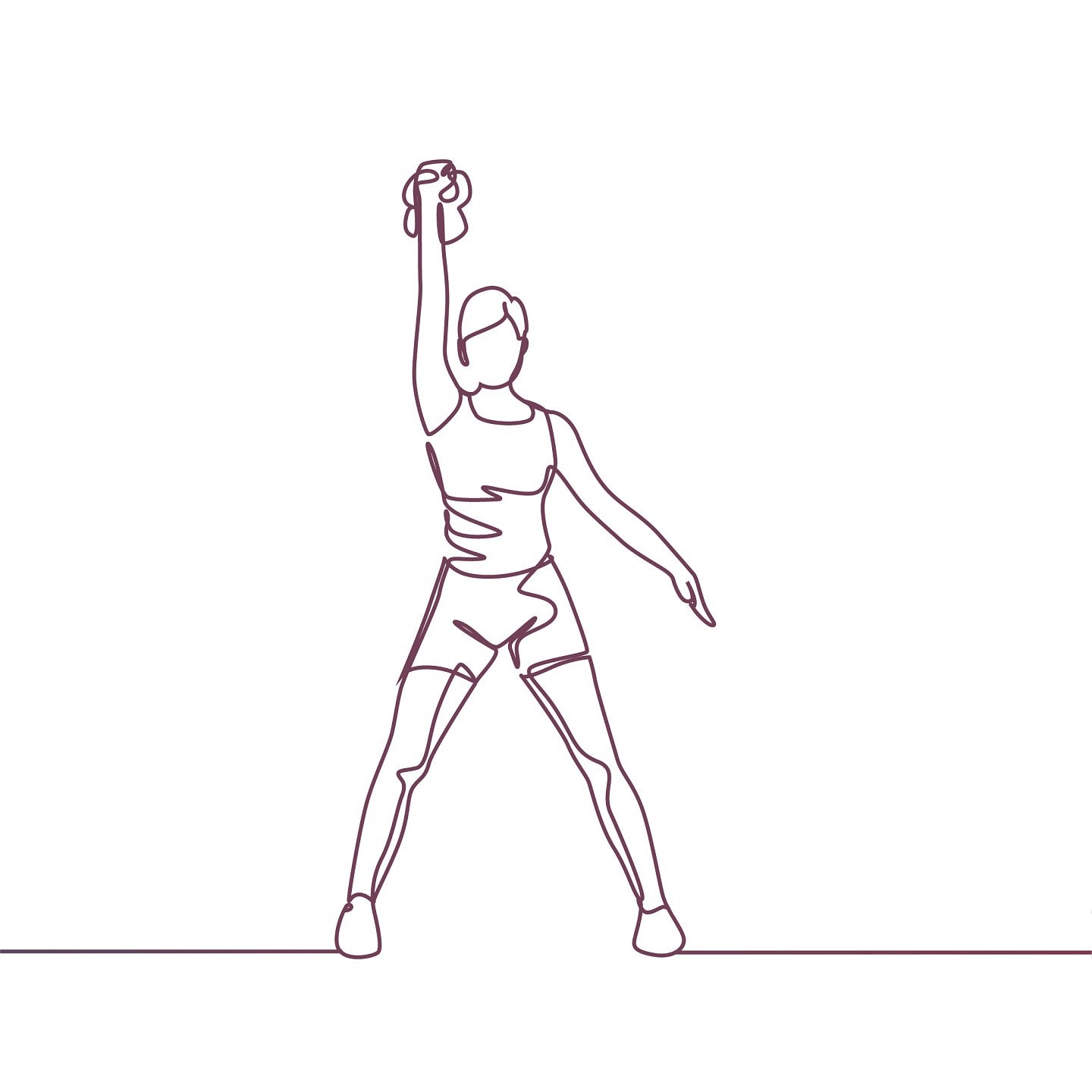 Line Outline of a woman lifting a weight overhead, in maroon