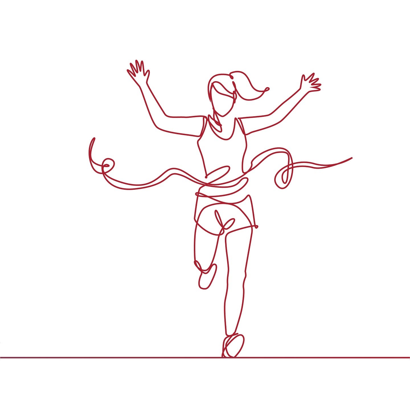 Line Outline of a woman crossing a finish line, in red