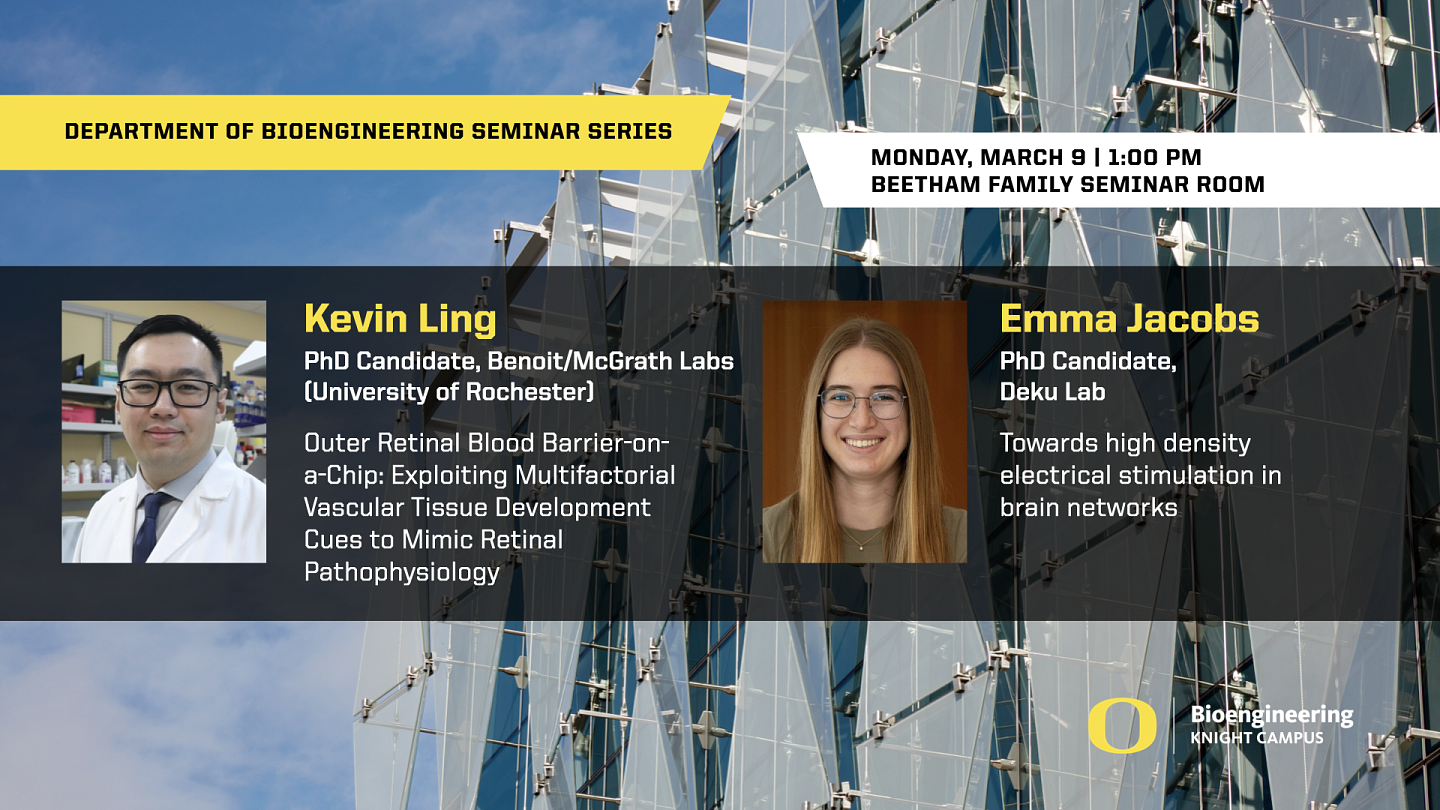 Slide promoting March 9 talk with photos of presenters Kevin Ling and Emma Jacobs