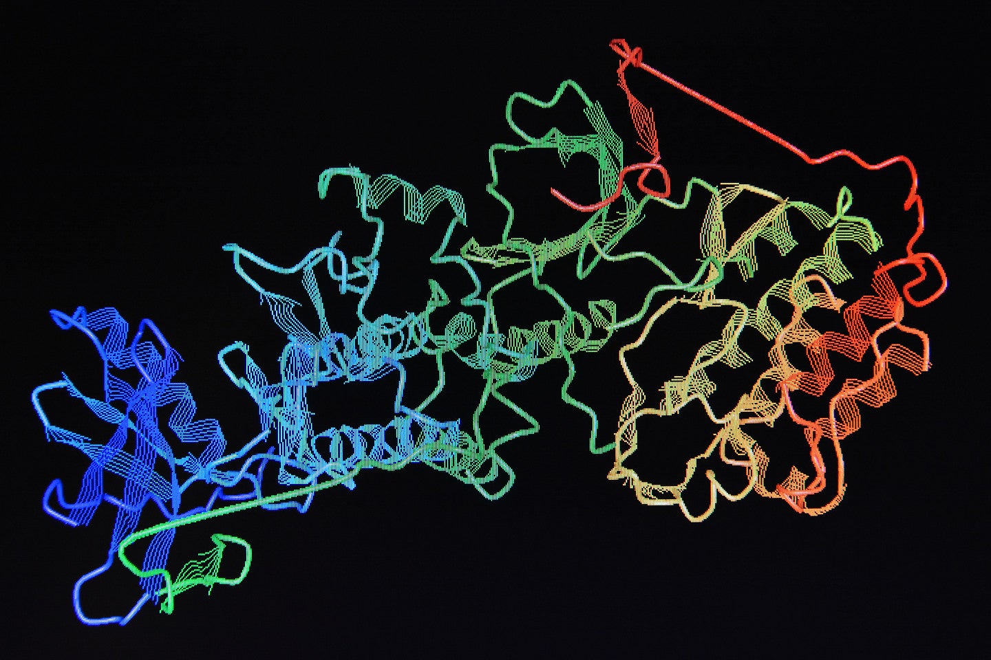 rainbow protein structure on a black background