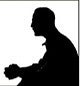Silhouette of man, in black, with white background