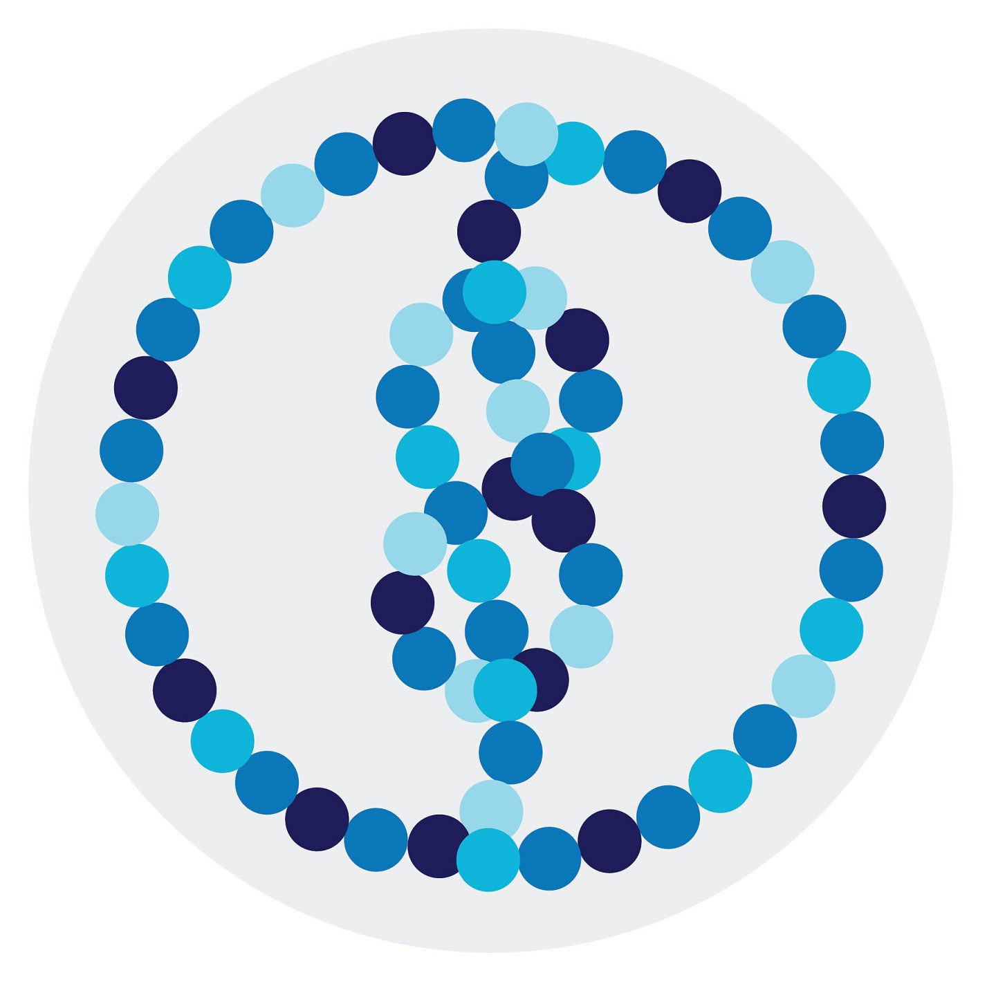 An arrangement of circles, in shades of blue, depicted as a knot being tied