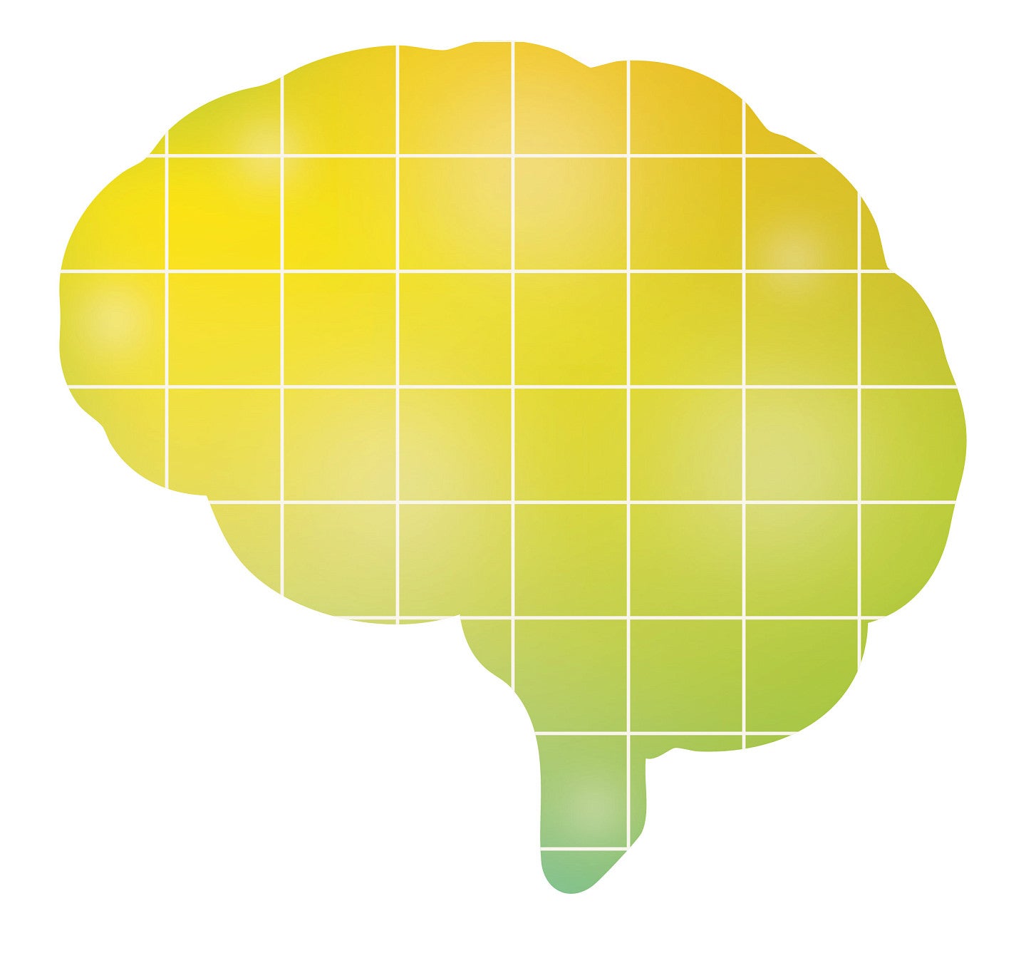 green and yellow brain with a white grid on it
