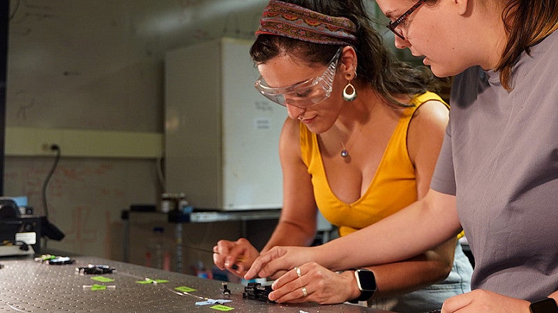 Optics students in lab