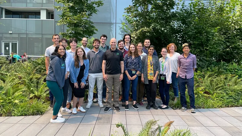 Guldberg group lab photo on the building 1 terrace
