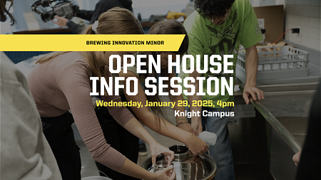 Promotional slide advertising open house for Brewing Innovation program on Jan. 29, 2025