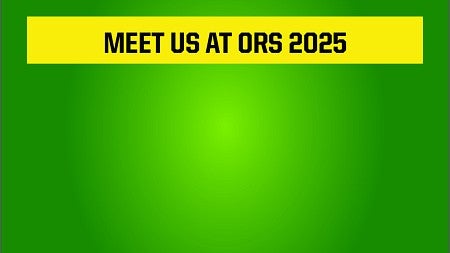 Green box with yellow text that says 'Meet us at ORS 2025'