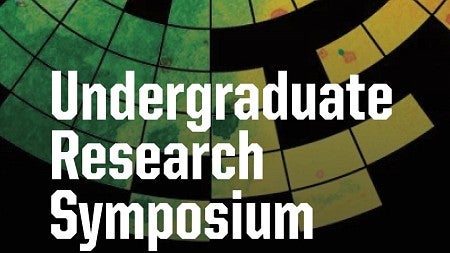abstract color boxes - from blue to green, yellow and orange. With text that reads 'Undergraduate Research Symposium'