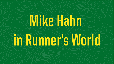 Green background with text that says 'Mike Hahn in Runner's world'
