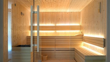 an empty, wooden sauna