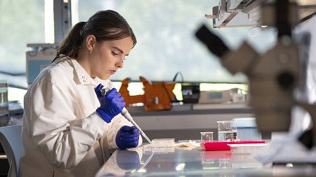 Knight Campus Undergraduate Scholar in lab