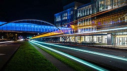 Knight Campus at night with long exposure