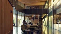 Artist rendering by Mir of a foyer in a modern building