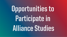 rainbow gradient that has white text that reads 'opportunities to participate in Alliance Studies'