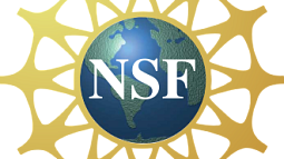 NSF logo - a blue and green earth, with a yellow arc around the outside, with white text that says NSF