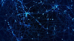 blue neurons with spheres lit up as synapses
