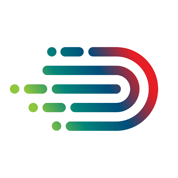 logo, comprise of a rainbow gradient that looks like the outline lanes of a track