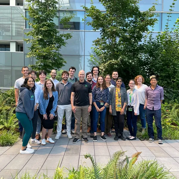 Guldberg group lab photo on the building 1 terrace