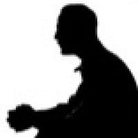 Silhouette of man, in black, with white background