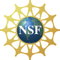 NSF logo - a blue and green earth, with a yellow arc around the outside, with white text that says NSF